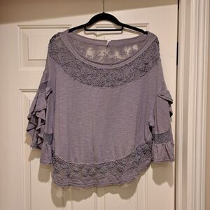 Free People Love Affair Bell Sleeve Top Purple Cotton Boho Romantic Size Small